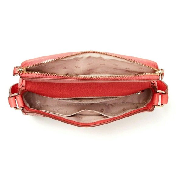 New Kate Spade Run Around Large Flap Crossbody Pebble Leather Peach Melba - Picture 5 of 5
